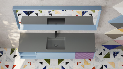 Подвесная тумба Domino 2000, шпон Tabu, для двух раковин, гладкий фасад Подвесная тумба Domino 2000, шпон Tabu, для двух раковин, гладкий фасад