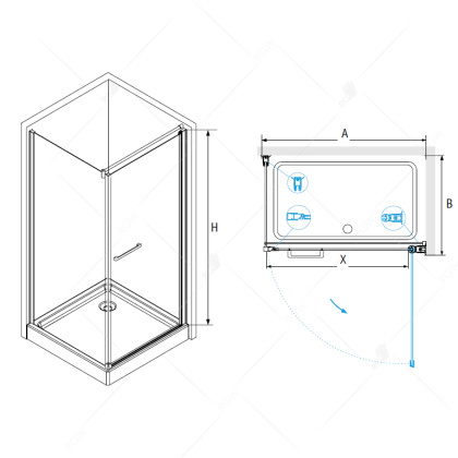 Душевой уголок RGW PA-48, 04084890-11, 90 х 100 x 185 см, дверь распашная, стекло прозрачное, хром, с полотенцедержателем