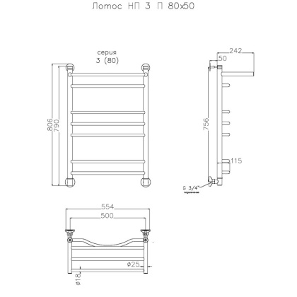 Полотенцесушитель Лотос НП 3 П 80*50 (ЛЦ28)