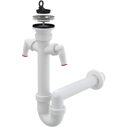 Сифон трубчатый с нержавеющей peшeткой DN70 и двумя штуцерами