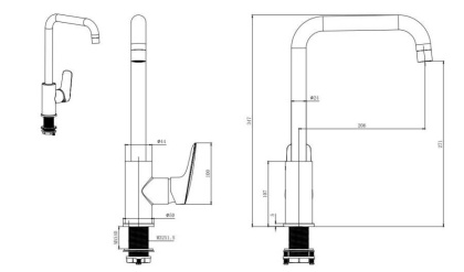 Смеситель для кухни AQUATEK (квадратный излив), матовый черный AQ1081MB ВЕГА 