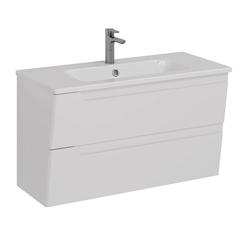 Тумба Lemark MIANO, 100см под 1 раковину, подвесная, 2 ящика, цвет корпуса, фасада: Белый глянец