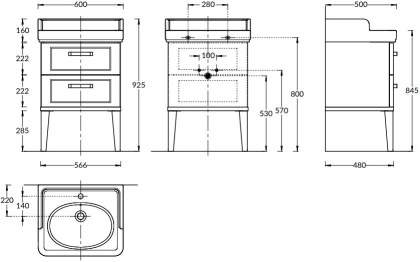 PO.M.60.2\BLK Тумба POMPEI напольная с 2 ящиками 60, черная глянцевая