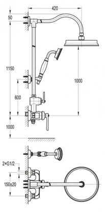 LIBERTY-F-CD-01 Душевая стойка со смесителем для верхнего и ручного душа Цвет Хром 