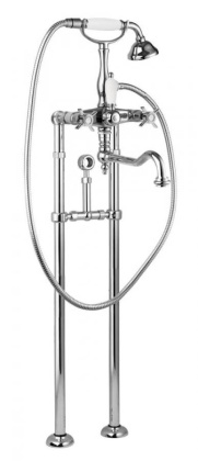 LORD-VDPS2-01-Bi Напольный смеситель для ванны с поворотным изливом,ручным душем и кронштейном для слива-перелива Исполнение: Хром, Ручки: Белый 