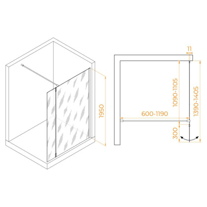 Душевая перегородка RGW WA-050Gb (WA-002Gb + Z-070Gb), 351005013-16