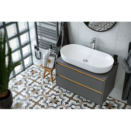 Тумба под накладную раковину EXCELLENT Tuto 80 см (серый/дуб), 2 ящика