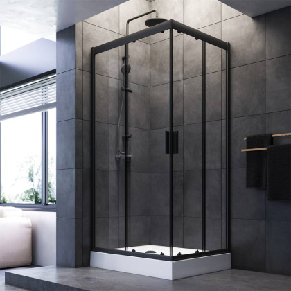 W93G-404-100280-BT Gem S душ.ограждение 100х80 прям.,стекло прозрачное, профиль Черный мат.,без подд