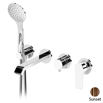 NAUTIC-VDM3-SS Встраиваемый смеситель для ванны и душа однорычажный с поворотным переключателем на 3 выхода, в комплекте с ручным душем, исполнение Sunset