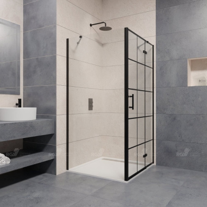Душевой уголок 140* 70*195 RGW PA-77-B "R" (PA-07B+Z-050-2B+держ) Прямоуг./Чёрный/Прозрачное(Принт)/