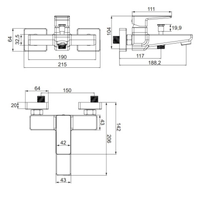 Смеситель для ванны OMNIRES PARMA PM7430BL (черный BLM)