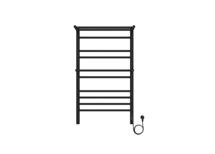 Полотенцесушитель электрический Aquatek (Акватек) Альфа П10 500х900 мм, с полкой, черный муар, подключение скрытое к сети электропитания / электропровод с вилкой, с терморегулятором и таймером quick touch, нержавеющая сталь AISI 201, гарантия 5 лет