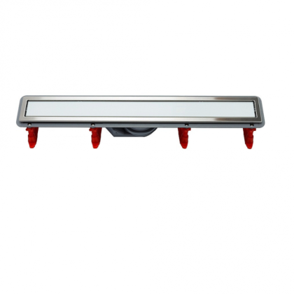 13000284 Линейный трап 750 мм CONFLUO PREMIUM LINE WITH WHITE GLASS, двухсторонняя модель Исполнение: белое стекло/ матовый хром без перфорации, рамка - матовый хром 