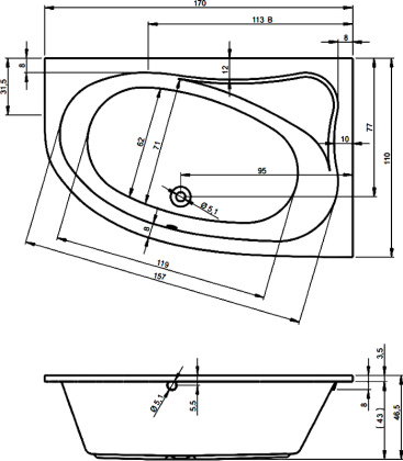 Акриловая ванна Riho Lyra 170x110 L