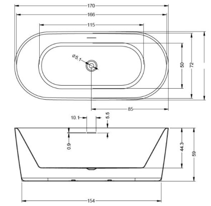 Акриловая ванна Riho Modesty 170 velvetL - CHROM 