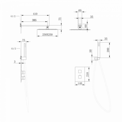 Душевая система ABBER Daheim AF8251NG скрытого монтажа без излива, термостат, никель