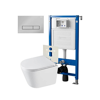 Сет: Система инсталляции Point Элемент для подвесного унитаза PN45120 + Клавиша смыва для инсталляции Point Меркурий, хром, PN44831C + Унитаз подвесной Point Венера безободковый, белый, сиденье дюропласт микролифт быстросъемное PN41071