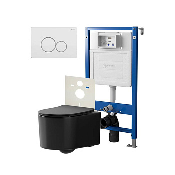 Сет: Система инсталляции Point Элемент для подвесного унитаза PN45120 + Клавиша смыва для инсталляции Point Виктория, хром, PN44061C + Унитаз подвесной Point Веста безободковый, чёрн мат, PN41701BM