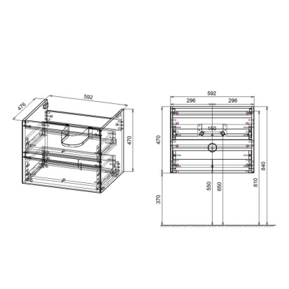 База под раковину Luka 600 подвесная, 2 выкатных ящика soft-close, G.Stone