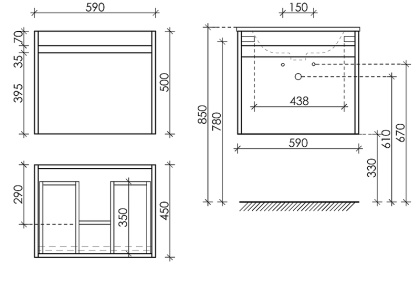 Тумба подвесная SANCOS Smart 590х450х500, c двумя ящиками оснащенными доводчиками, белый глянец , арт. SM60W