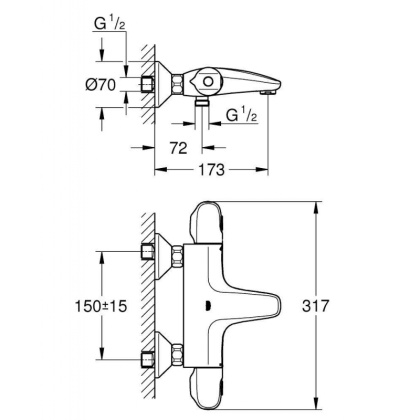 Термостат для ванны, GROHE Grohtherm 1000, хром (34155003) Термостат для ванны, GROHE Grohtherm 1000, хром (34155003)