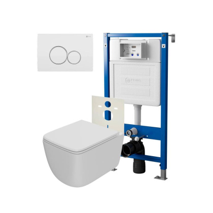 Сет: Система инсталляции Point Элемент для подвесного унитаза PN45120 + Клавиша смыва для инсталляции Point Виктория, белая/хром, PN44061WC + Унитаз подвесной Point Меркурий безободковый, сиденье дюропласт микролифт, быстросъем, белый матовый PN41831WM