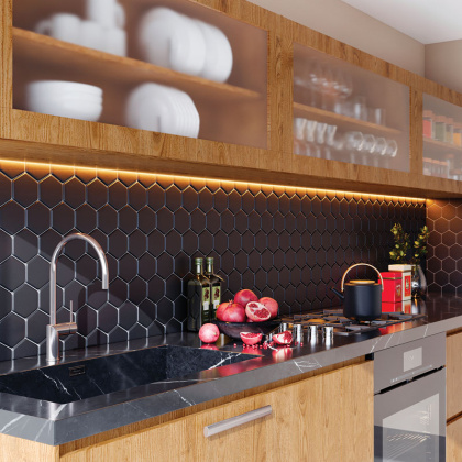 Керамическая мозаика, Hexagon Big Black Matt 95x110, Geometry