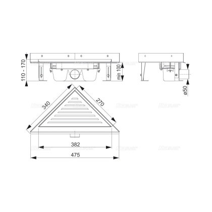 Угловой желоб без порогов для перфорированной решетки