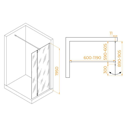 Душевая перегородка RGW WA-050Gb (WA-002Gb + Z-070Gb), 351005063-16