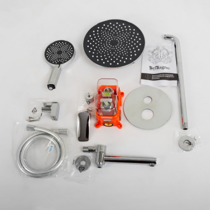 MARINO Душевой комплект встраиваемый с изливом (смеситель встраиваемый, верхний душ, ручной душ со шлангом, штуцер с держателем),хром MARINO-VDSET-CRM