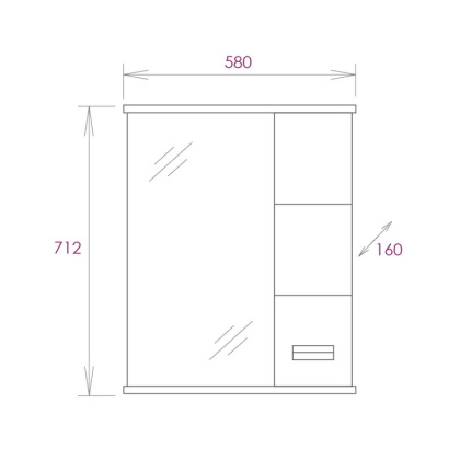 Шкаф-зеркало Onika Балтика 58 белый, правый, с подсветкой