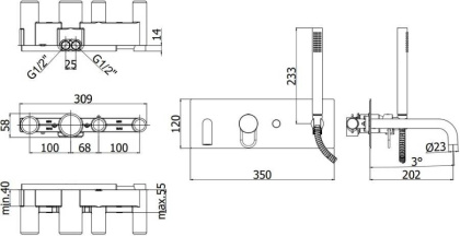 Смеситель для ванны с душем Paffoni Joker JK001NO (с внутренней частью)