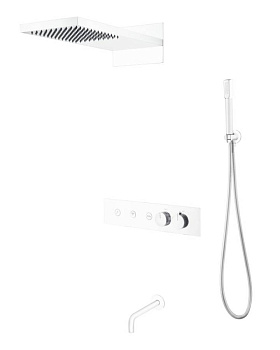 Встроенная душевая система FUSION с термостатом, MATT WHITE с изливом Встроенная душевая система FUSION с термостатом, MATT WHITE с изливом