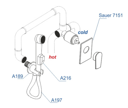 A71097 Встраиваемый комплект для биде со шлангом 150 см