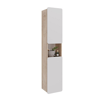 Пенал Lemark OLIVIA 35см подвесной/напольный, 2-х дверный, открывание лев/прав, цвет корпуса: Дуб кантри, цвет фасада: Белый глянец