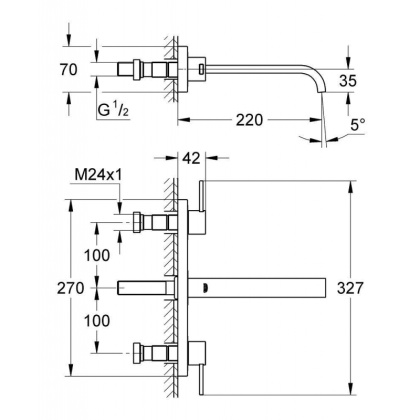 Внешняя часть смесителя для раковины GROHE Allure (3 отверстия) вынос 220 мм, хром (20193000)