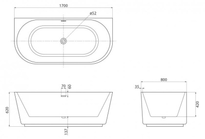 Акриловая ванна BELBAGNO BB108-170-80