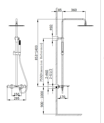 Душевая стойка Vogue VSFS-1V1TGM термостатическая, вороненая сталь