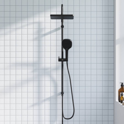 940000300 Merkur душ.система: верх.душ 310*200 мм, ручн.душ 3 ф-ции 130*250 мм, штанга 1050-1450, черная