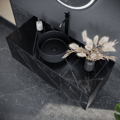 Тумба подвесная SANCOS Stone из керамогранита с одним выдвижным ящиком и столешницей из керамогранита 1200х400х495, керамогранит Nero Marquina, арт. ST120NM