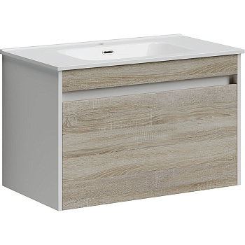 Тумба подвесная SANCOS Smart 790х450х500, c двумя ящиками оснащенными доводчиками, дуб бардолино/белый , арт. SM80E