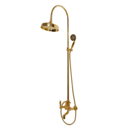 FIRST-CVD-03/24-M Душевая колонна со смесителем для ванны,верхнего и ручного душа,золото, ручки золото