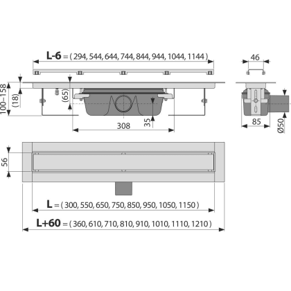 Водоотводящий желоб без порогами с решеткой под кладку плитки