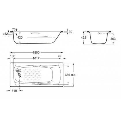 SWING cтальная ванна 1800x800 без ручек