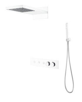 Встроенная душевая система FUSION с термостатом, трехпозиционная MATT WHITE Встроенная душевая система FUSION с термостатом, трехпозиционная MATT WHITE