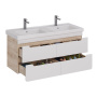 Тумба Lemark OLIVIA 125см под 2 раковины, подвесная,4 ящика, цвет корпуса: Дуб кантри, цвет фасада: Белый глянец