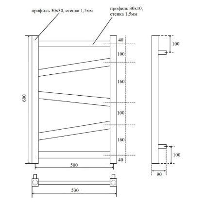 Полотенцесушитель электрический Point Феникс PN15156BE П5 500x600 левый/правый, черный Полотенцесушитель электрический Point Феникс PN15156BE П5 500x600 левый/правый, черный