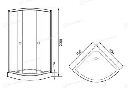 Душевой уголок Agger A01-100TCR с поддоном 98х98х200 стекло прозрачное