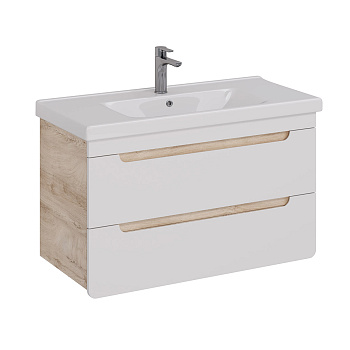 Тумба Lemark OLIVIA 100см под 1 раковину, подвесная, 2 ящика, цвет корпуса: Дуб кантри, цвет фасада: Белый глянец