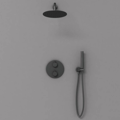 Душевой комплект VSFW-101TMB термостатический встраиваемый, двухрежимный, черный